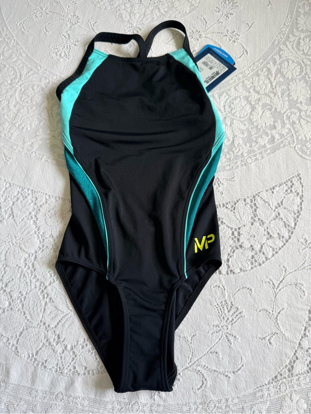 NWT MP Michael Phelps Black Aqua Sphere Kalista One Piece Swimsuit Size 28